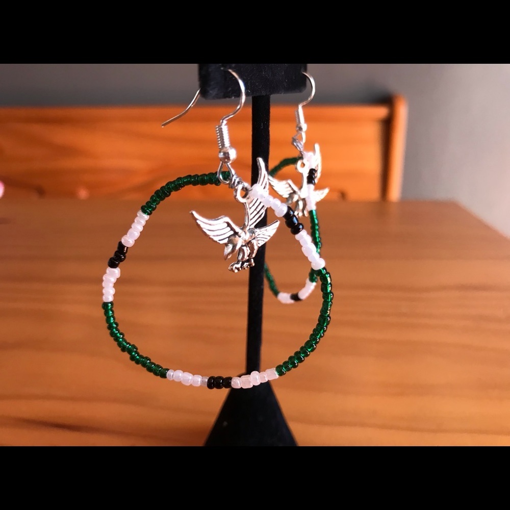 Silver Eagle Beaded Hoop Earrings